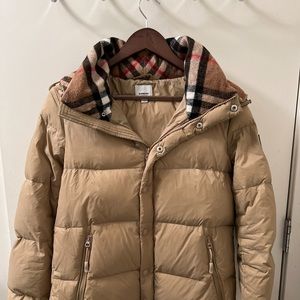 Tan check puffer jacket